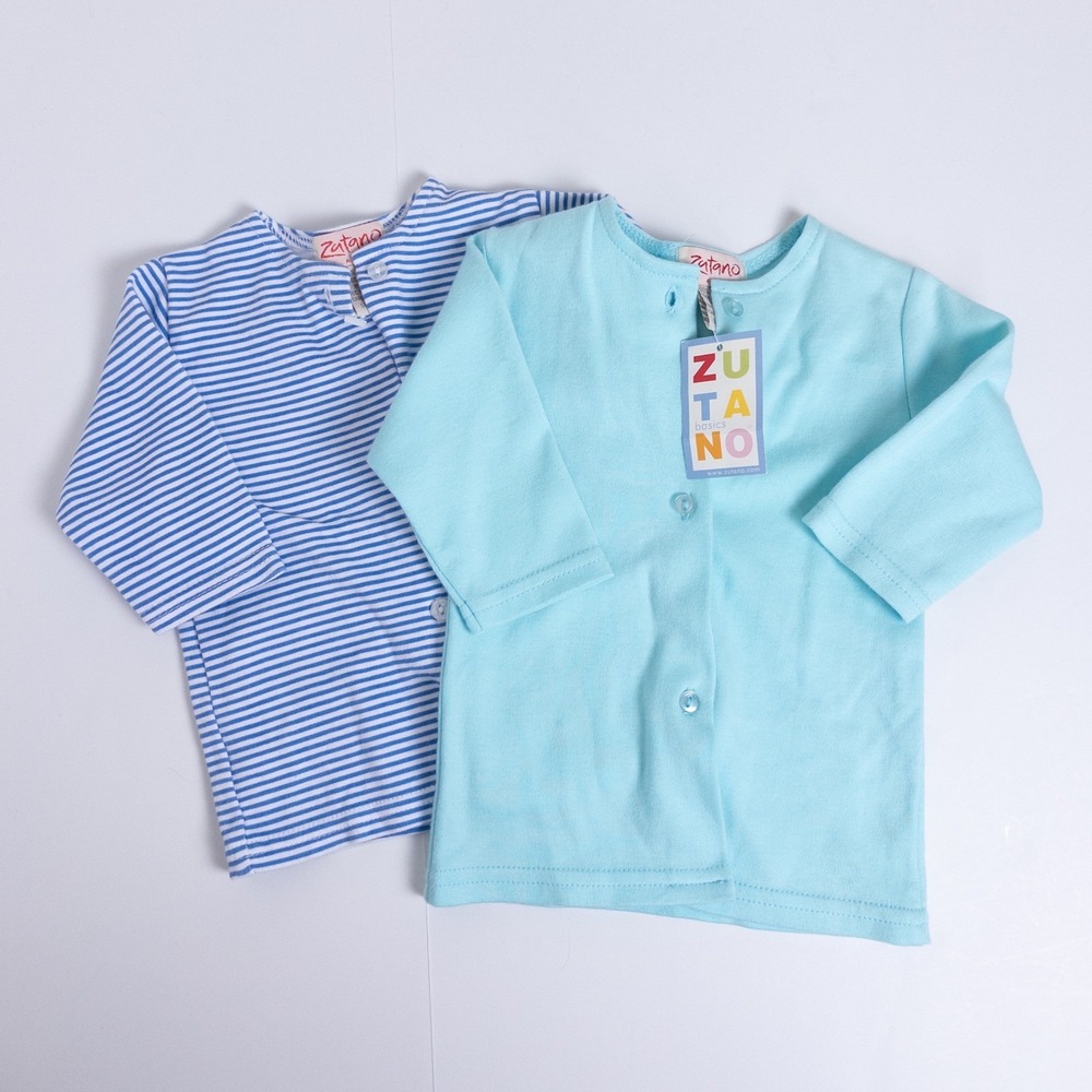 Zutano Cardigans Baby 0-3M Blue Aqua Striped Cotton Button Front Set 2pk